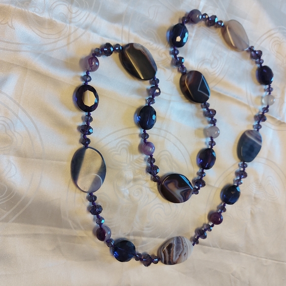 Vintage Amethyst Agate Crystal Purple Lavender Long Necklace 20s to 60s - Picture 6 of 9